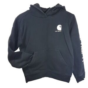 Carhartt Kids Pullover Hoodie Black White Logo Sleeve Medium 10-12
